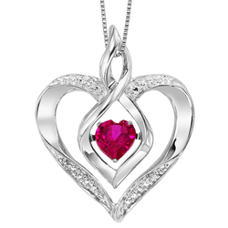 Silver Diamond & Created Garnet Pendant